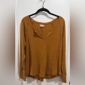 Knox Rose Waffle-Knit Long-Sleeve Mustard Top
